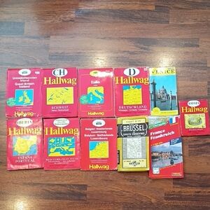 Vintage 1960s and 70s European maps: France, Italy, Portugal, Belgium, Britain